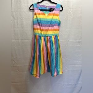 COLLECTIF Candice Candy Stripes Swing DRESS Pastel Rainbow Retro Vintage NWT